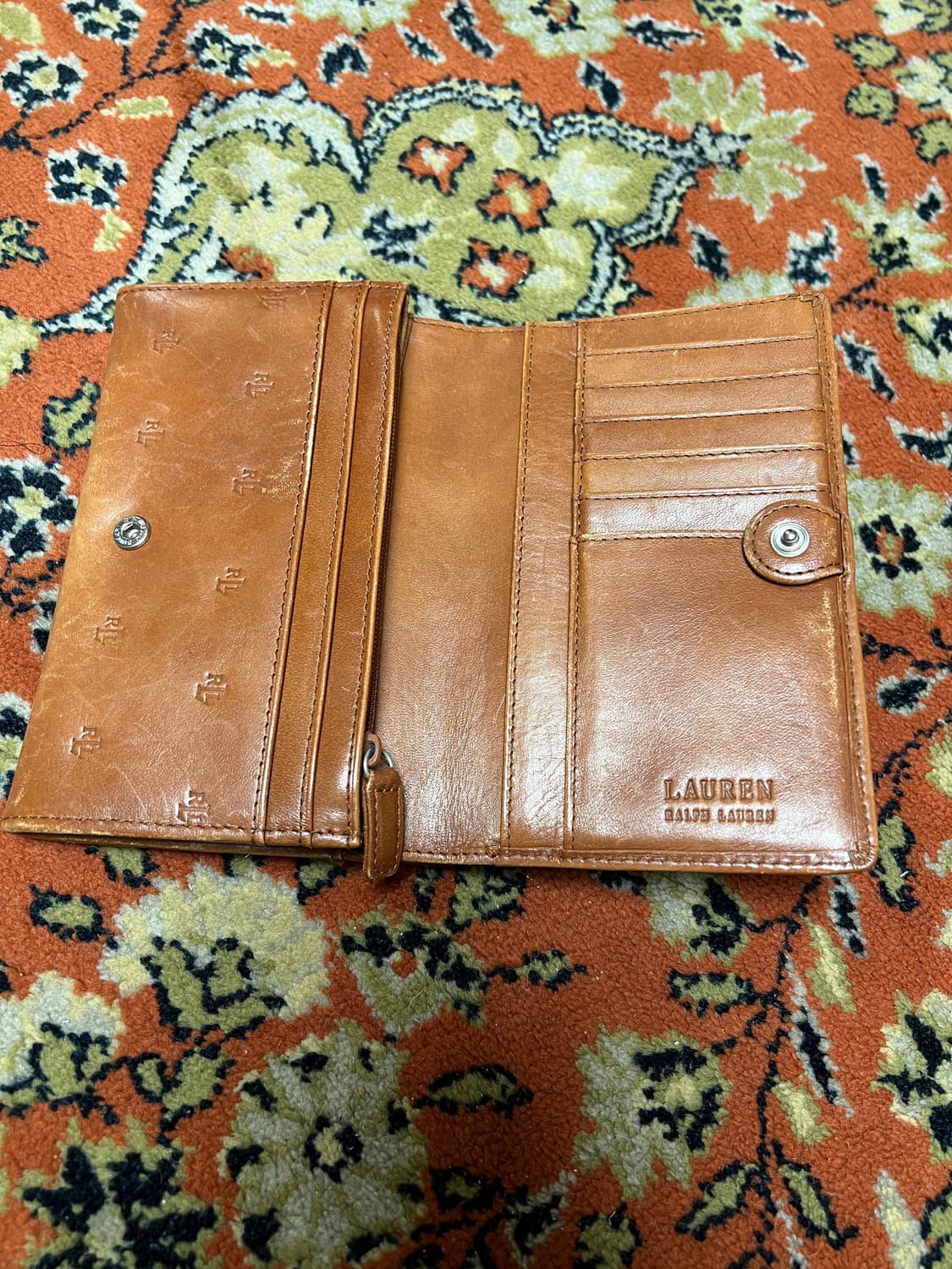 로렌 랄프로렌 여성 빈티지 브라운 레더 중지갑 상품이미지3