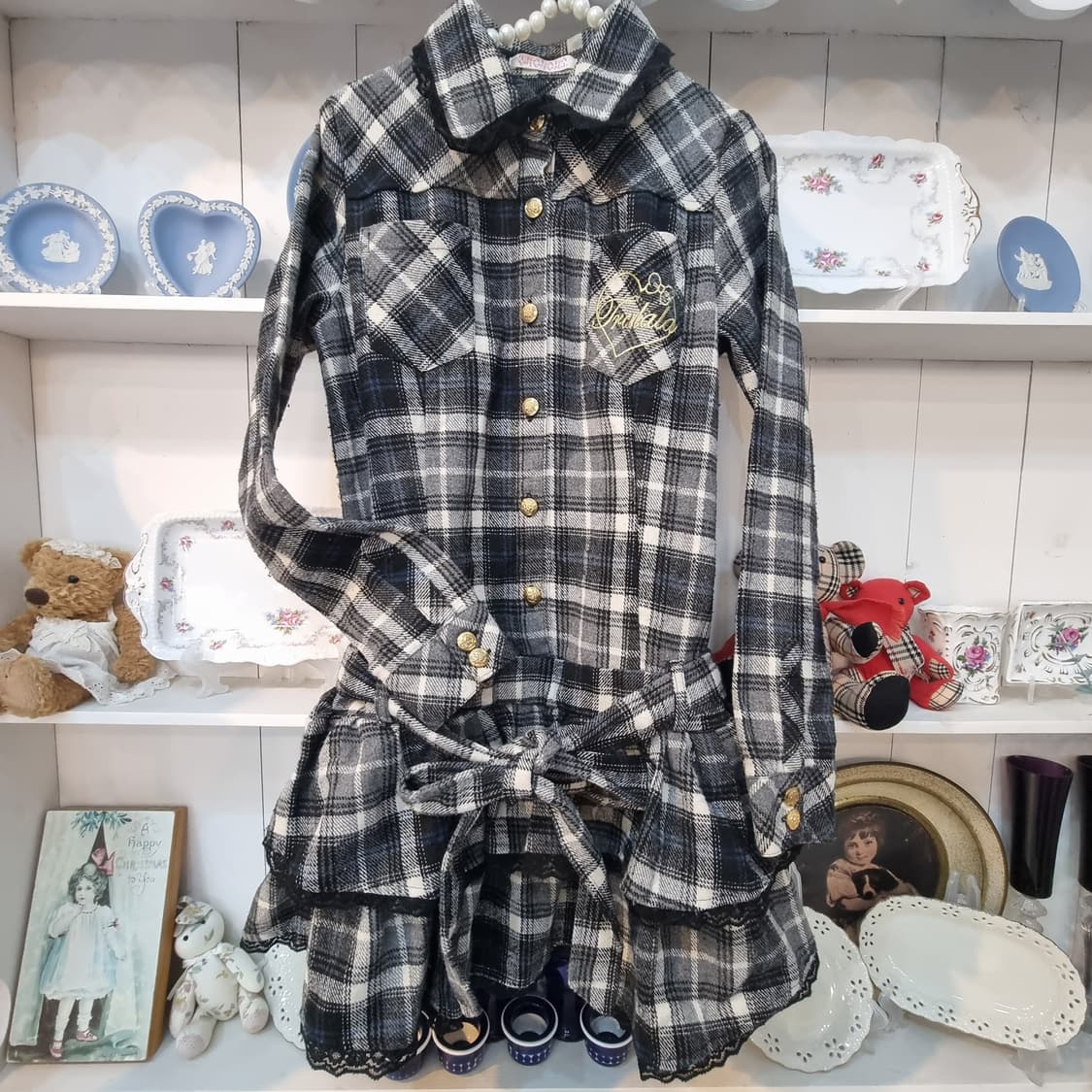 트랄라라(TRALALA) 울혼방 체크 프릴 원피스 상품이미지4