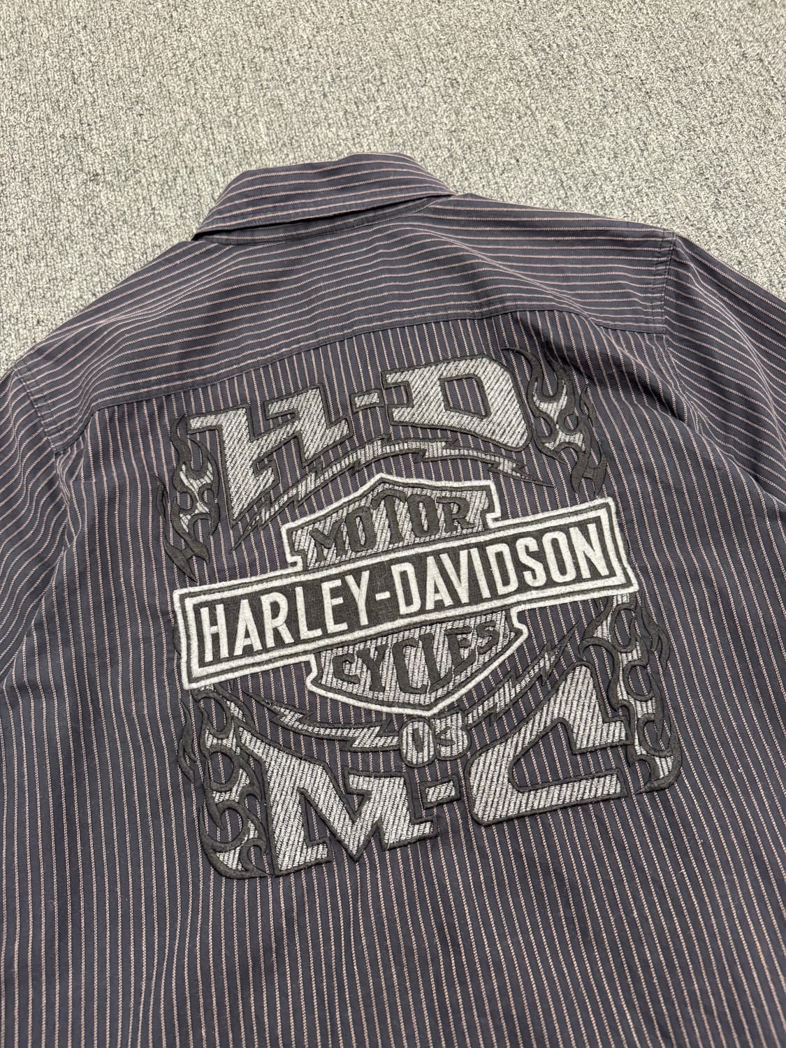 S)할리데이비슨 빈티지 후면 자수 스트라이프 반팔 셔츠(오염) 상품이미지8