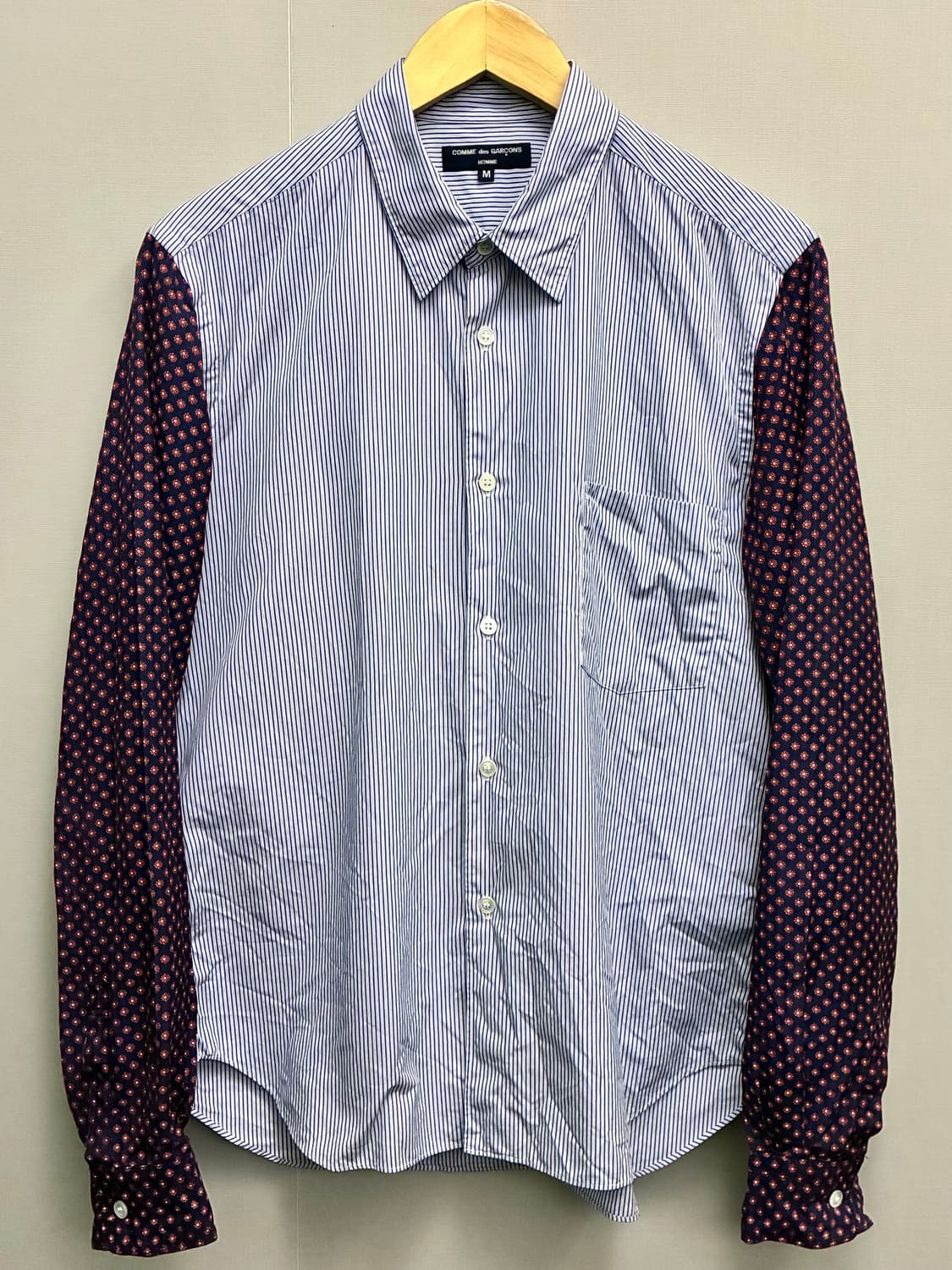 (M)09s 꼼데가르송 옴므 스트라이프 플라워 패치워크 셔츠 상품이미지1