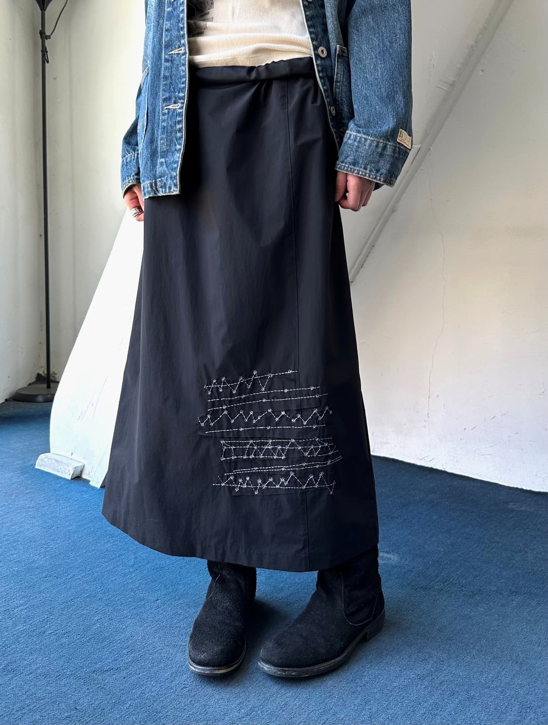 Washed nylon fabric design rework skirt 상품이미지8