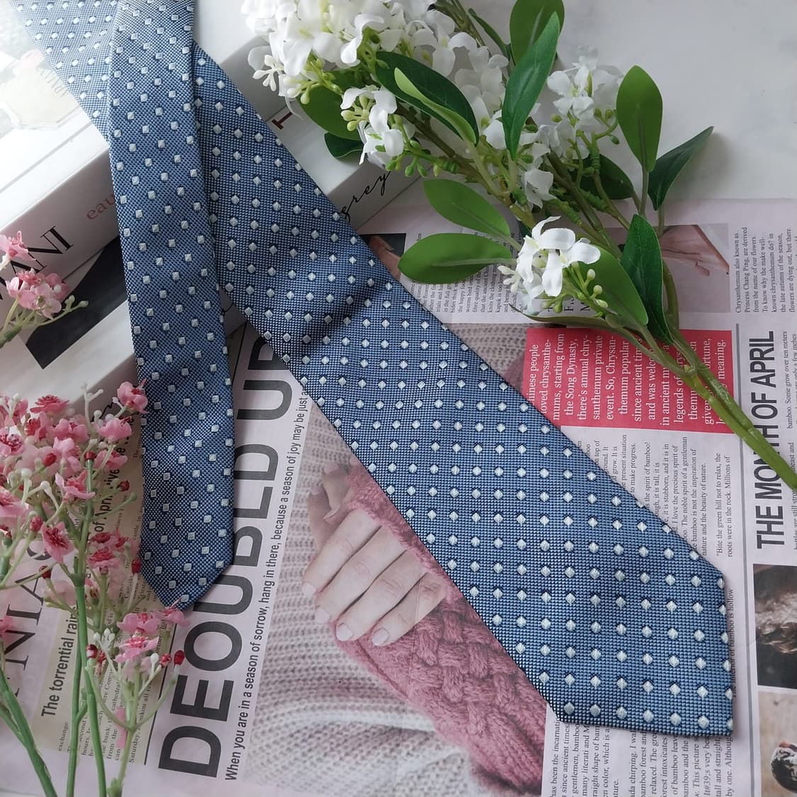 아르마니 꼴레지오니 실크 블루 도트 넥타이 7.6cm A+등급 K1689 상품이미지4