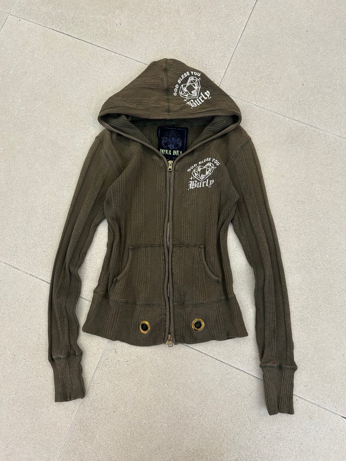 y2k 카키 골지 후드집업 상품이미지2