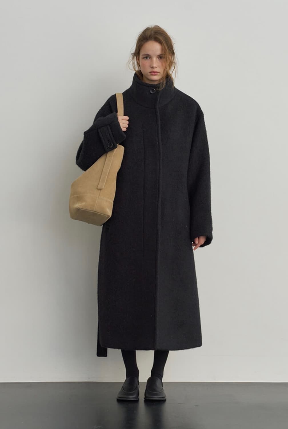 Oversized high neck boucle coat (Black) 상품이미지3
