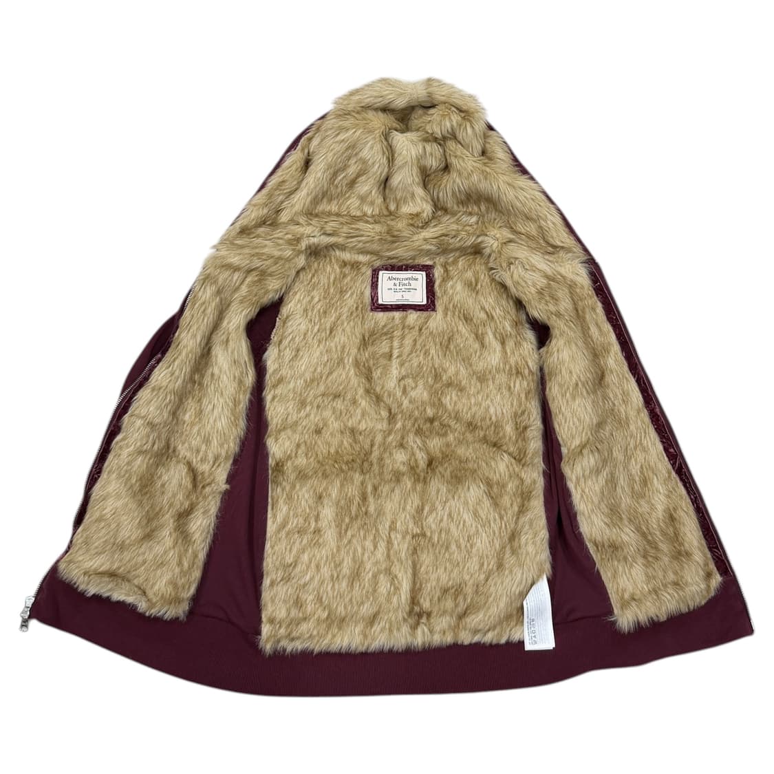 아베크롬비 빈티지 희귀 Y2K 딱붙핏 퍼 후드집업 자켓 버건디 레드 S 상품이미지3