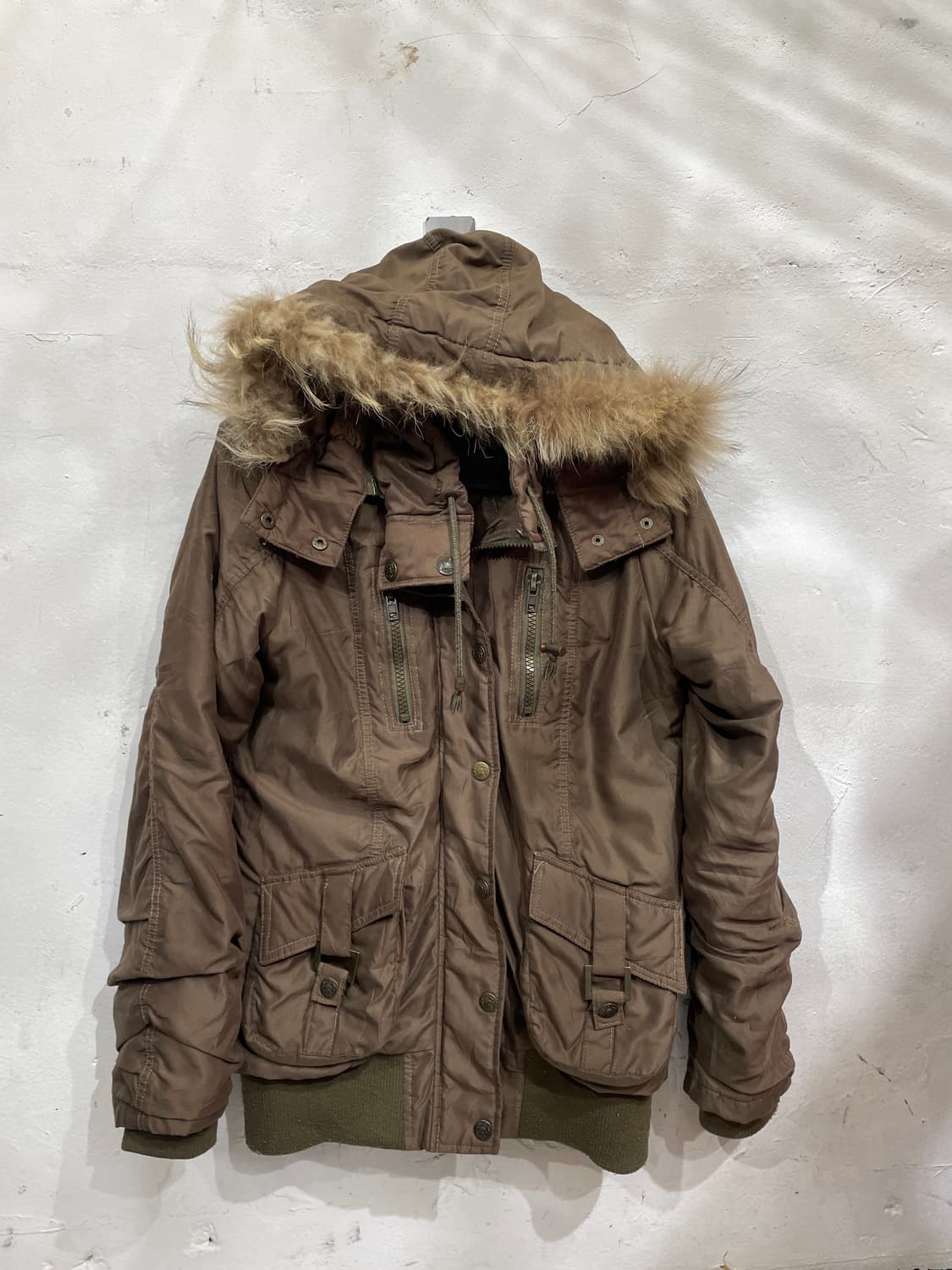 일본빈티지 퍼 후드 자켓 울프죠 브라운 야상 개파카 M 상품이미지6