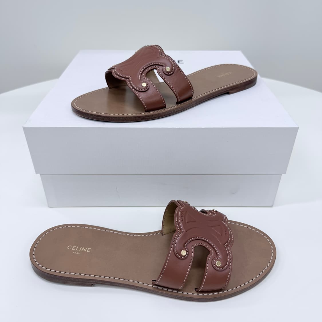 [S급/260] 셀린느 트리오페 카프스킨 뮬 샌들 슬리퍼 브라운 상품이미지3