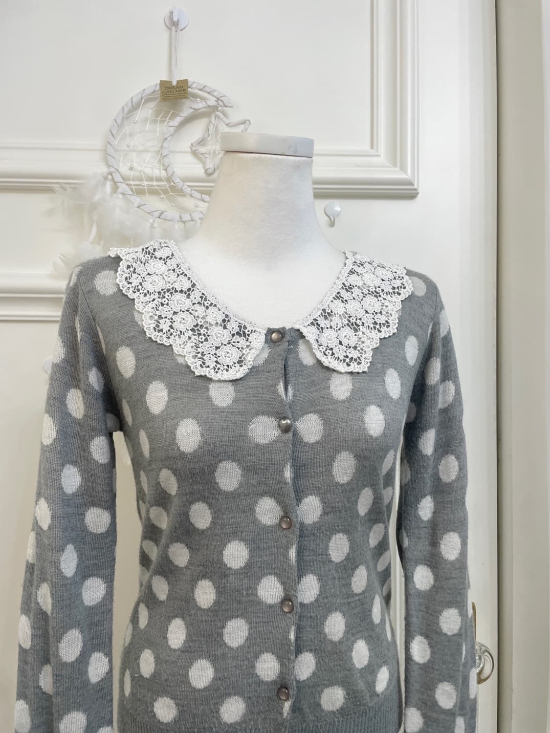 INGNI gray dot lace collar soft cardigan 상품이미지5