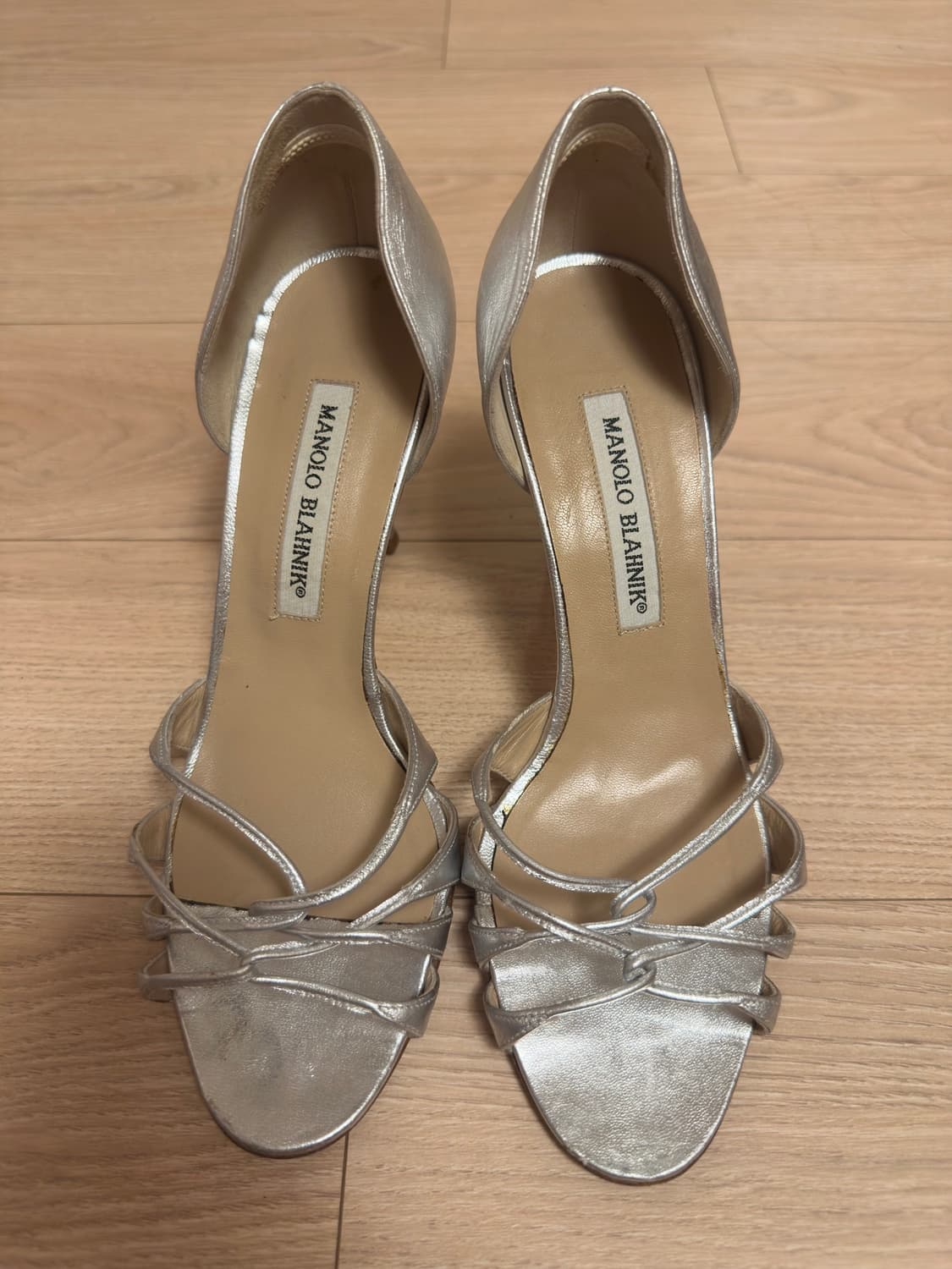 Manolo Blahnik 실버 오픈토 상품이미지1