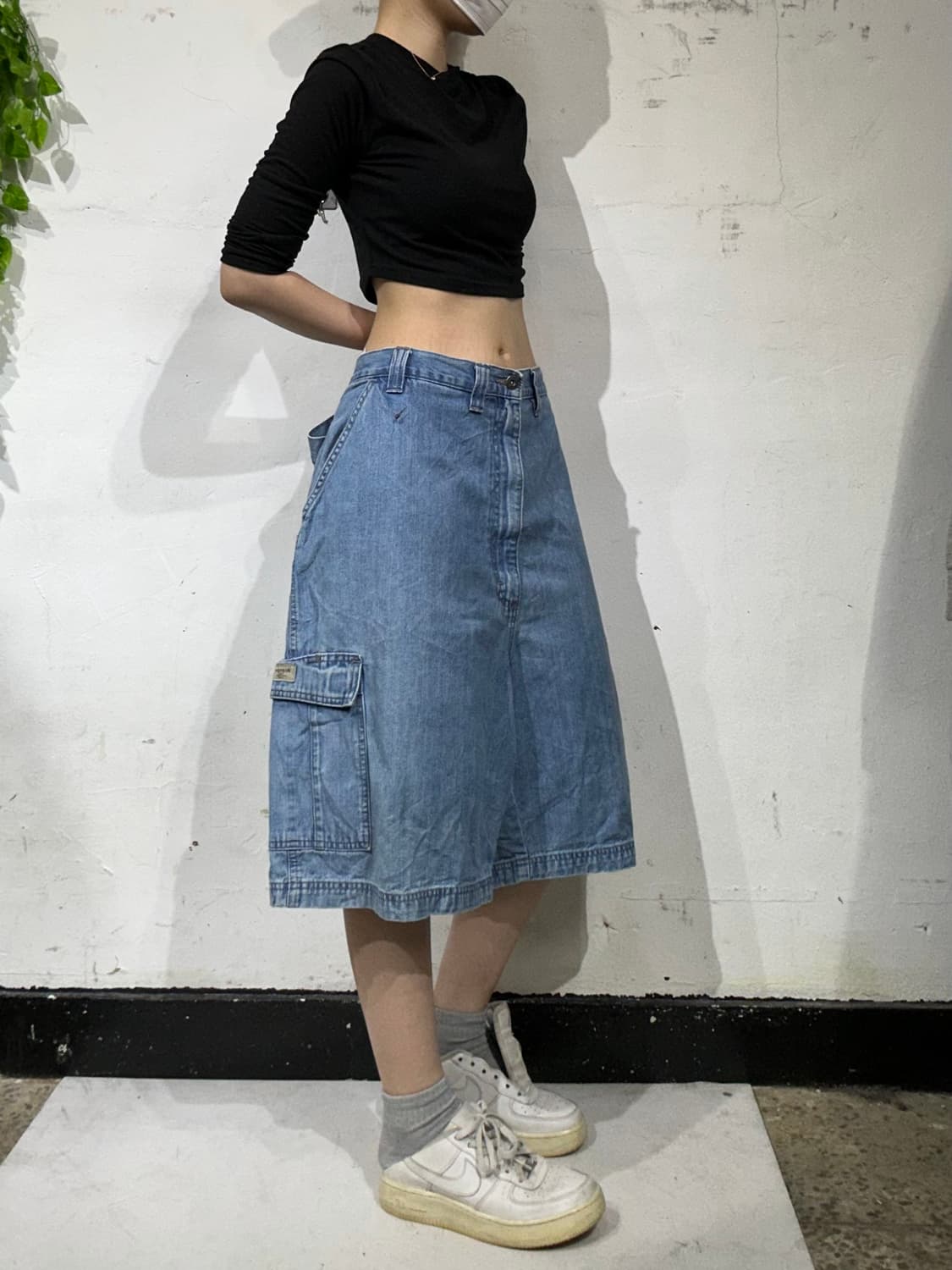 빈티지 연청 데님 카고 반바지 버뮤다 팬츠 상품이미지1