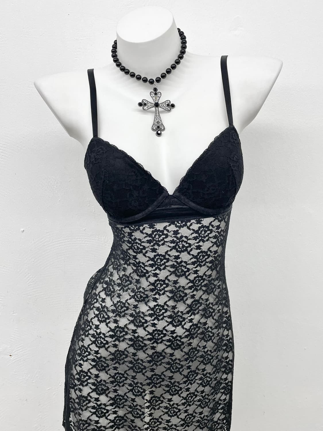 블랙 고딕 레이스 슬립 상품이미지2