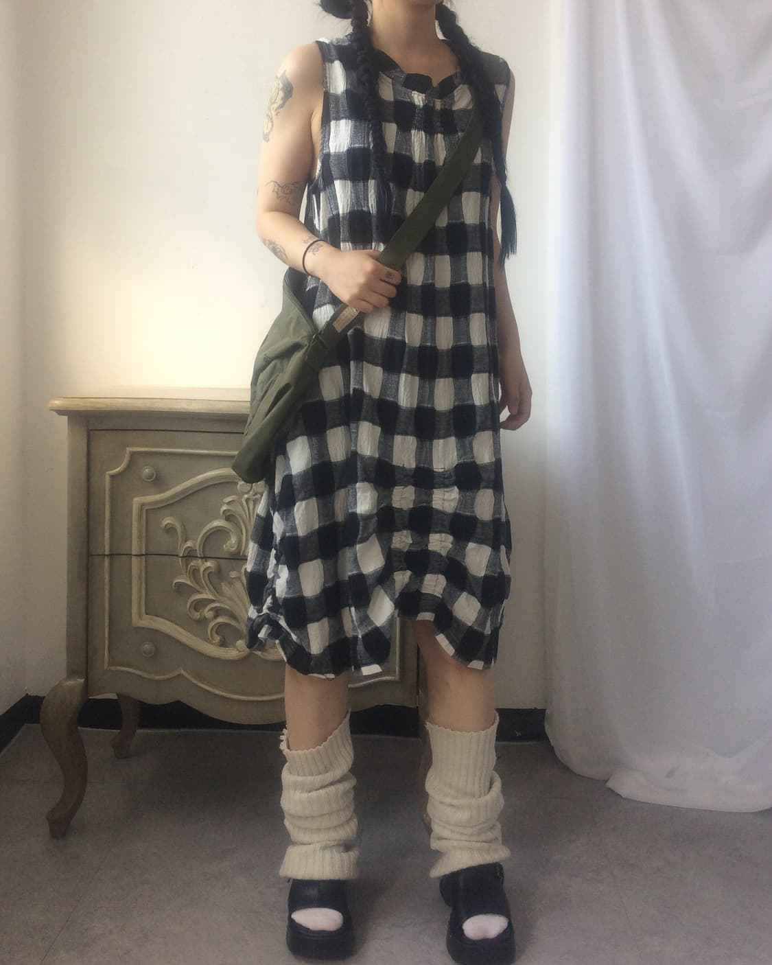 Check pattern balloon fit onepiece 상품이미지5