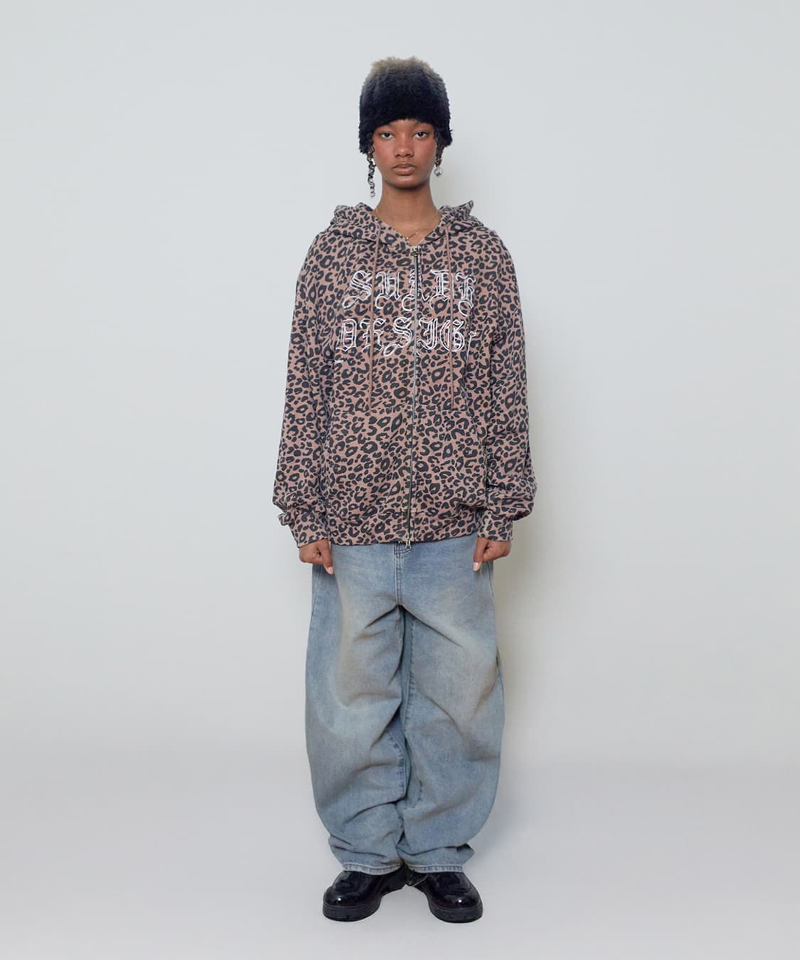 스웨이드 레오파드 후드 집업 상품이미지1