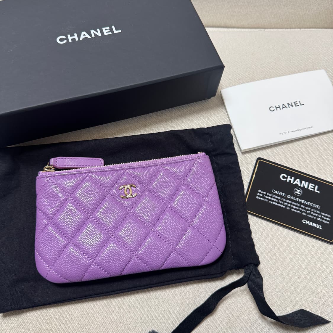 샤넬 클래식 캐비어 미니파우치 퍼플 라벤더 세제품 상품이미지2