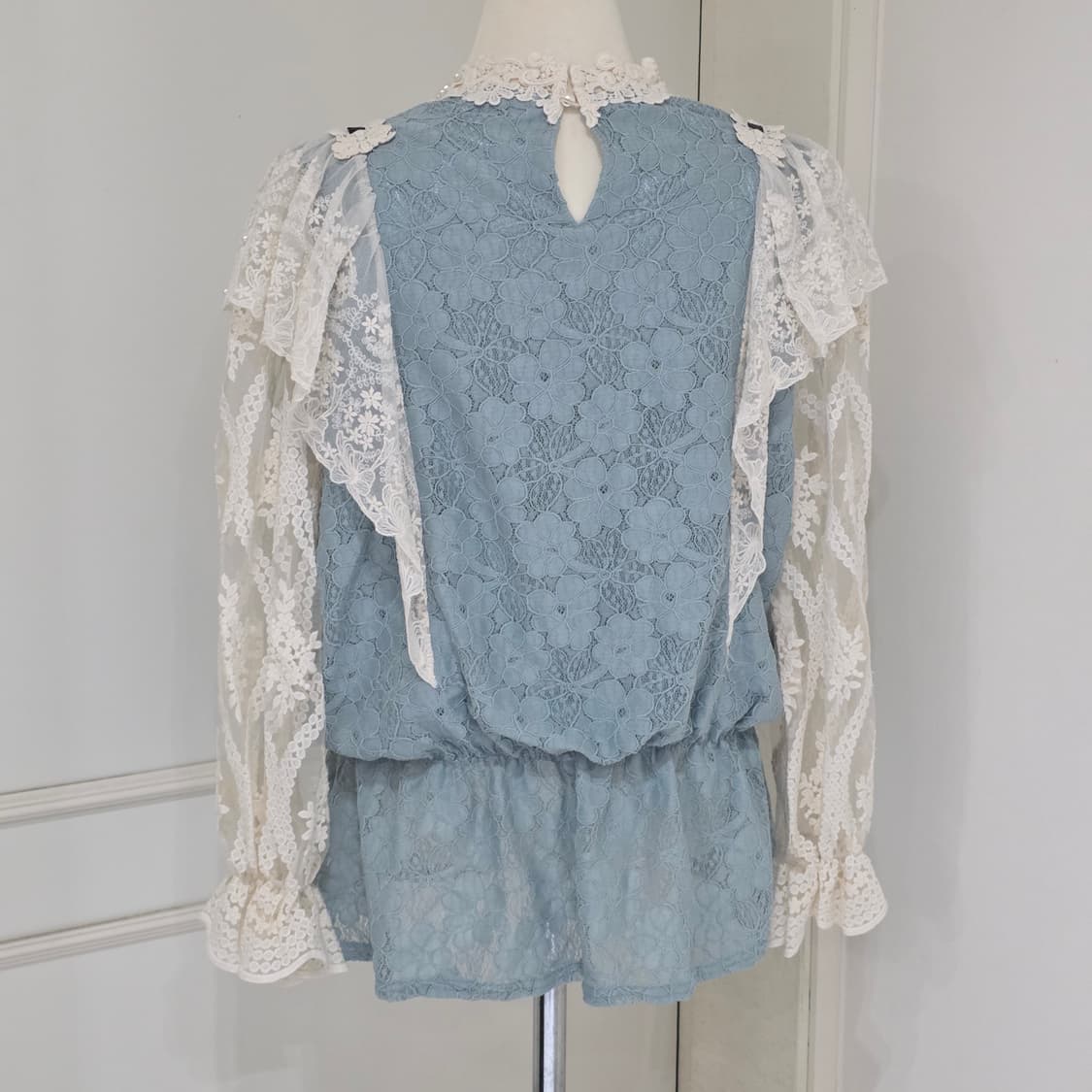 빈티지)민트히메갸루 로리타 플로럴진주레이스 고딕 로맨틱 엑팜깔 블라우스 상품이미지6