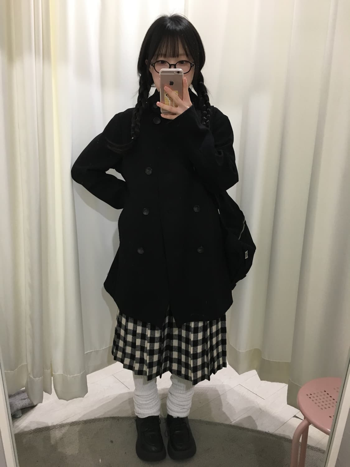 미니멀 체크 플리츠 미디 스커트 상품이미지3