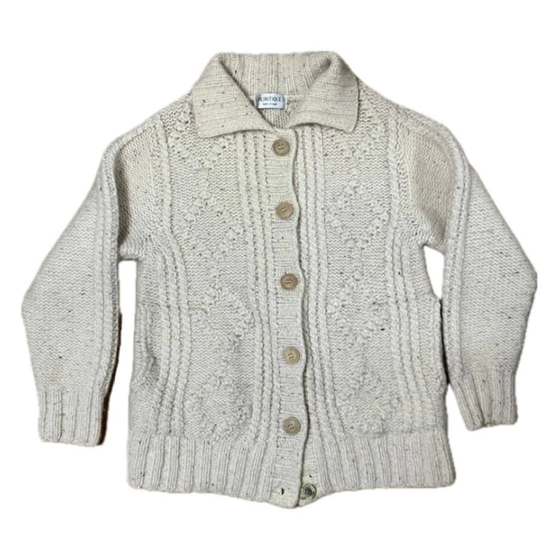 라즈베리색 실 포인트 아이보리 울 니트 가디건 상품이미지1