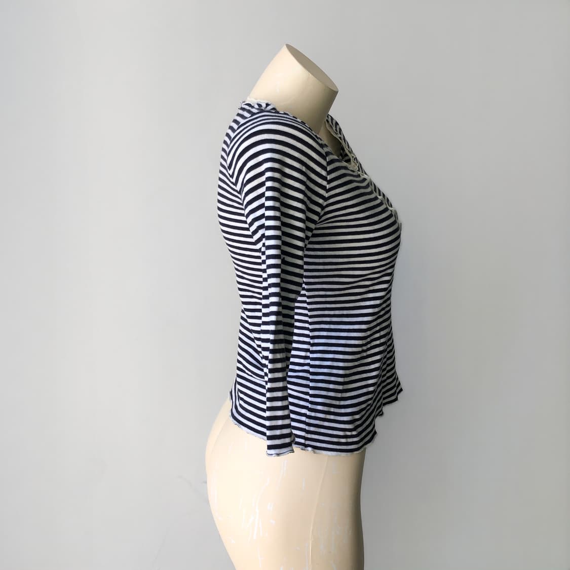 레이스 스트라이프 7부 티셔츠 상품이미지3