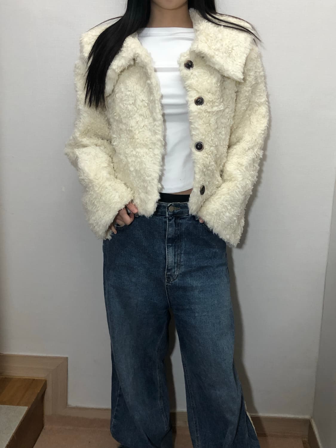 빈티지 아이보리 퍼 크롭 자켓 상품이미지3