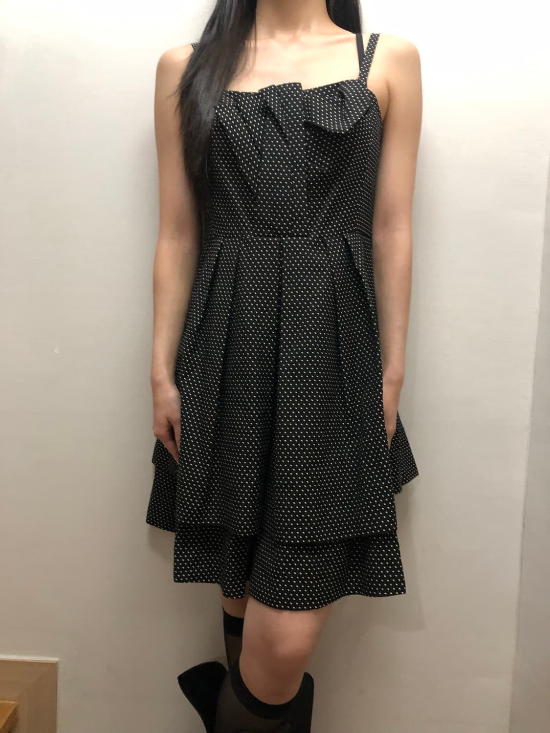 빈티지 블랙 도트 프릴 원피스 상품이미지3
