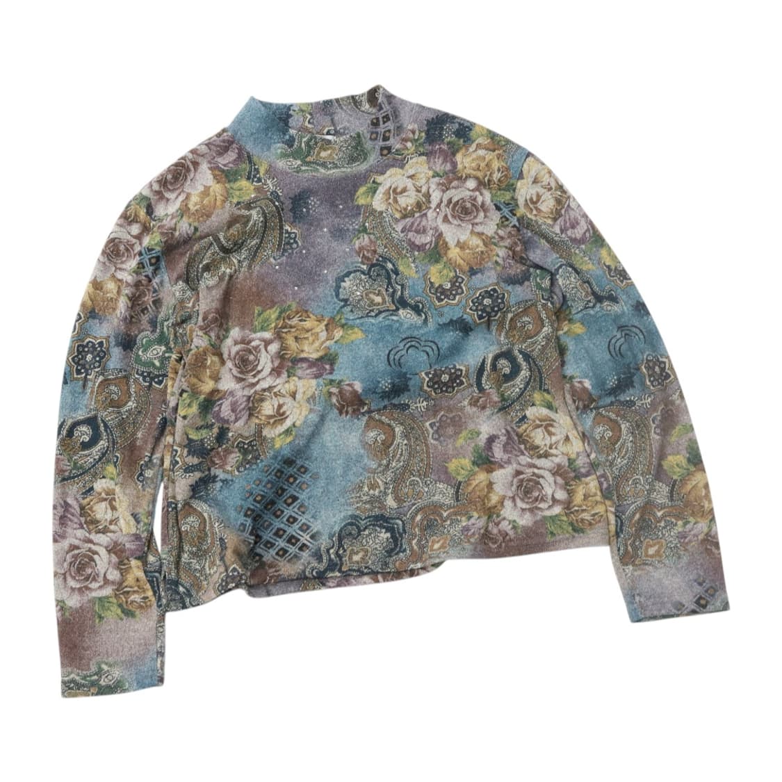 아데소(adesso) 빈티지 플라워 페이즐리 하프넥 니트 탑 (L) 상품이미지1