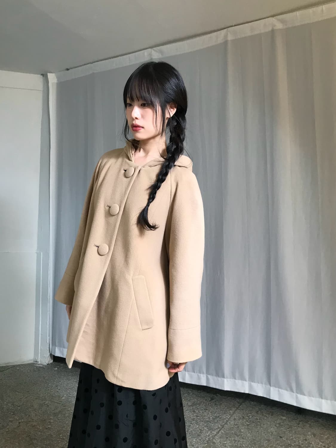 카멜 후드 하프 코트 상품이미지1