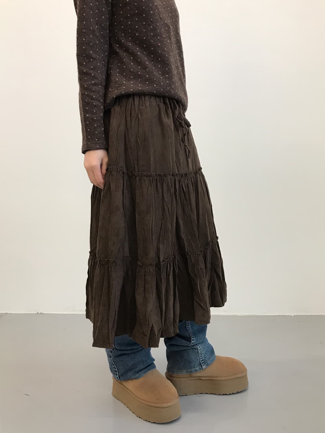 Jpn Brown Bohemian Tiered Long Skirt 상품이미지2