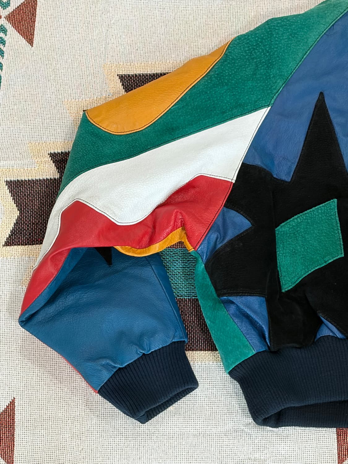 90s Cougar 크롭 레더 패치워크 봄버 블루종 자켓 상품이미지7