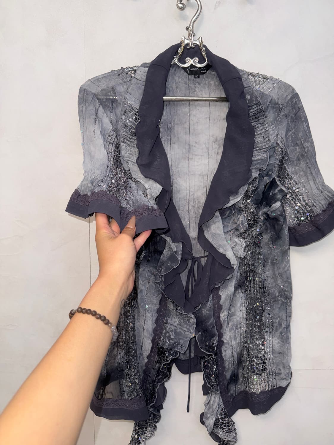 Charcoal tie dye pleats ruffle mesh bl 상품이미지4