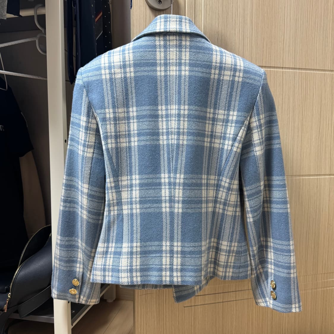 일본 수입 하늘색 체크 트위드자켓 상품이미지2