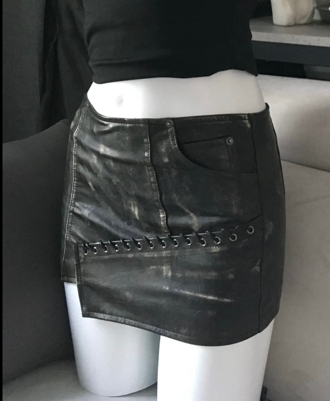 vintage 레더 가죽 아이홀 왁스 포인트 로우라이즈 sk 상품이미지3