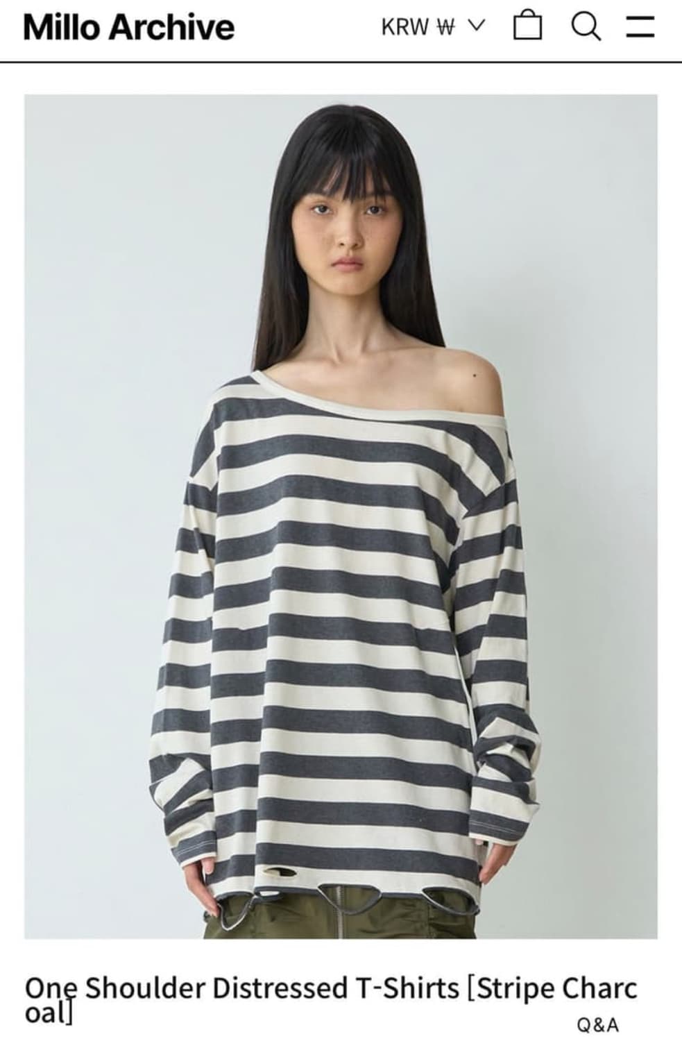구해요🥹)밀로우먼 원숄더 디스트레드 티셔츠 차콜 상품이미지1