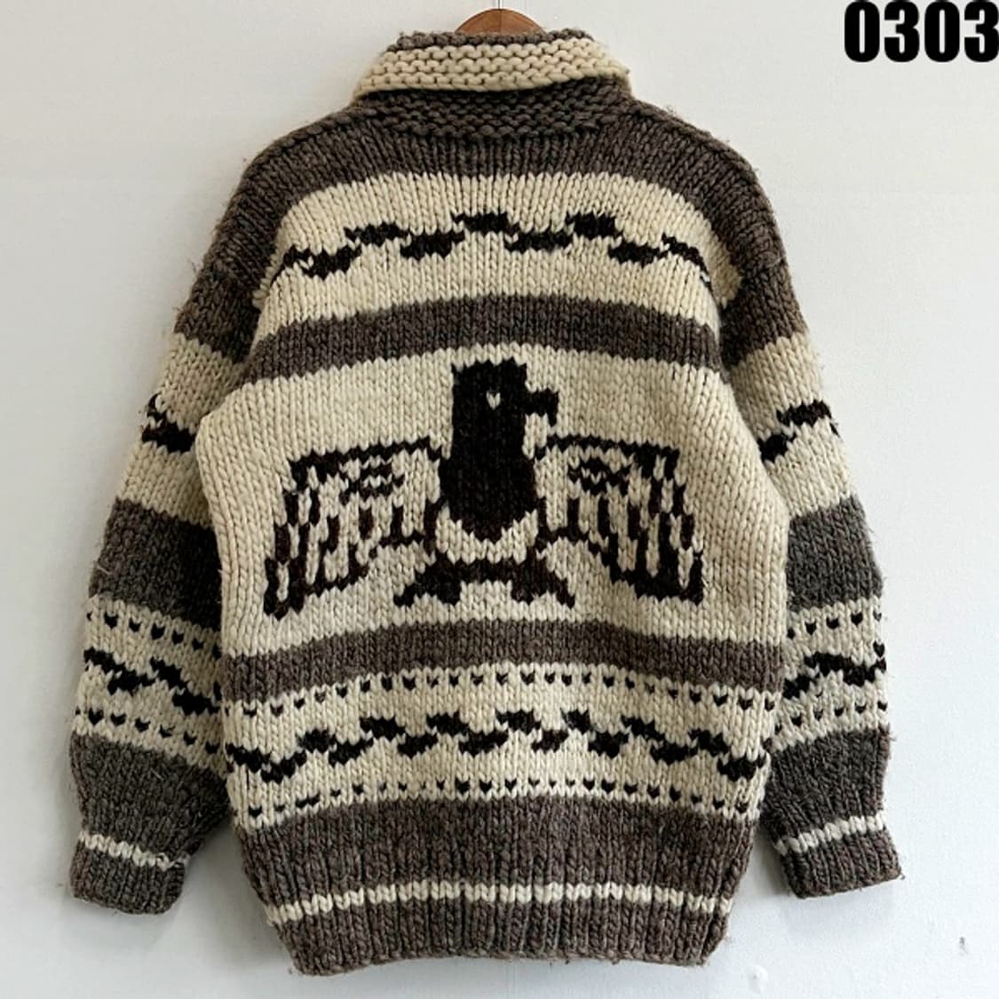 Flyer Hook 캐나다 버진 울 헤비 코위찬 니트 가디건 L 0303 상품이미지8