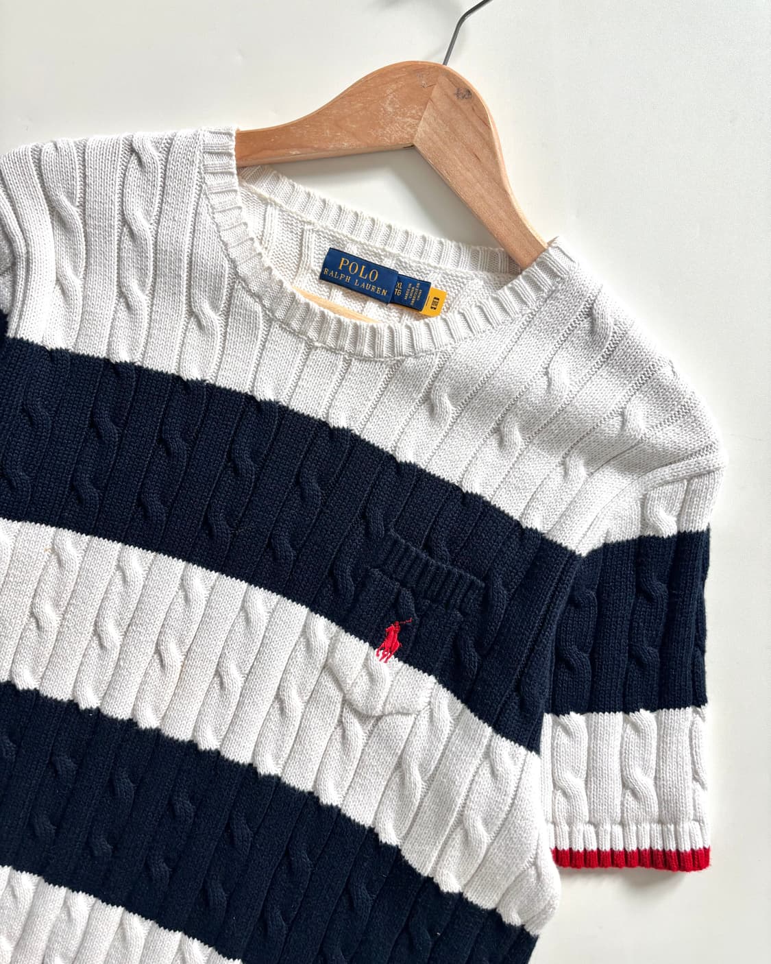 Polo 폴로 랄프로렌 QR라벨 레드포니 단가라 케이블 반팔니트 상품이미지4