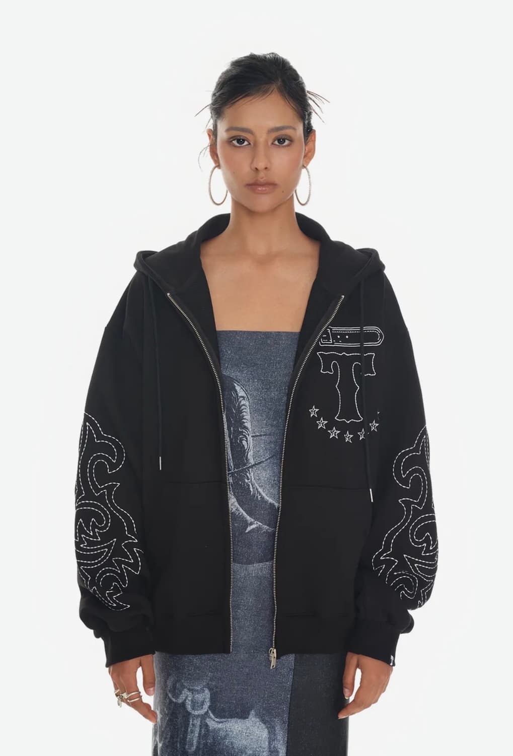 웨스턴 스티치 집업 후디 블랙 상품이미지1