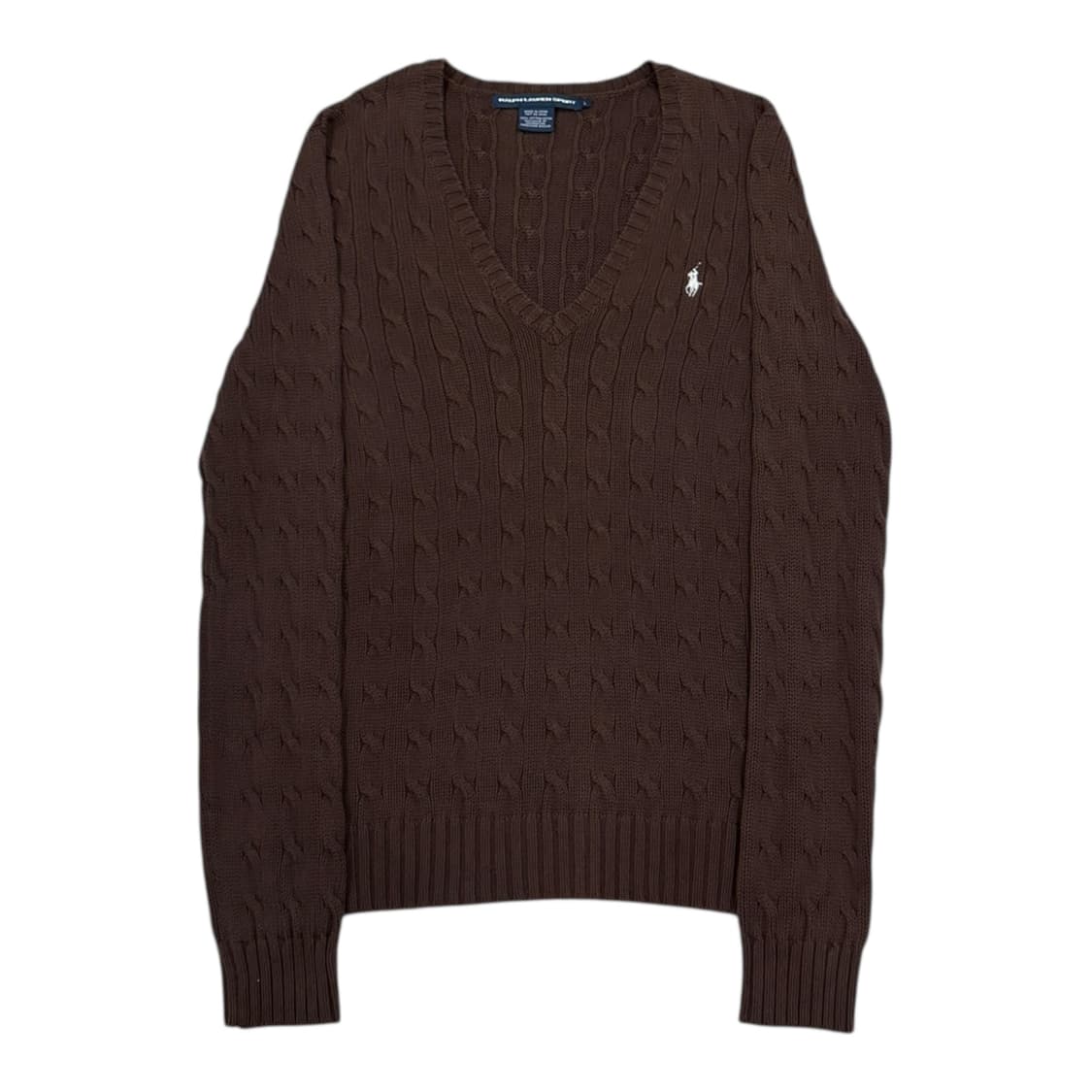 폴로 랄프로렌 브라운 꽈배기 케이블 브이넥 니트 L 상품이미지1