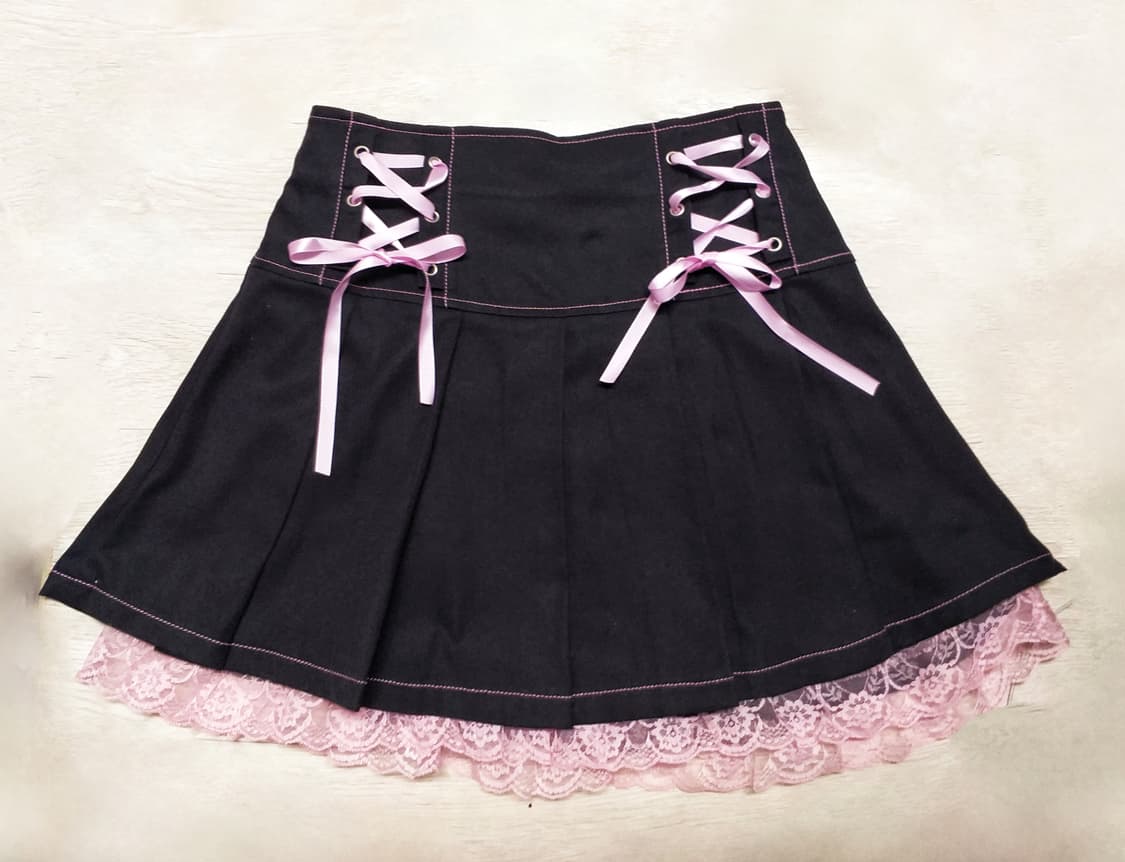 양산형지뢰계 테니스스커트리본프릴레이스치마 달천 대장 히메갸루 로맨틱핀터깔 상품이미지1