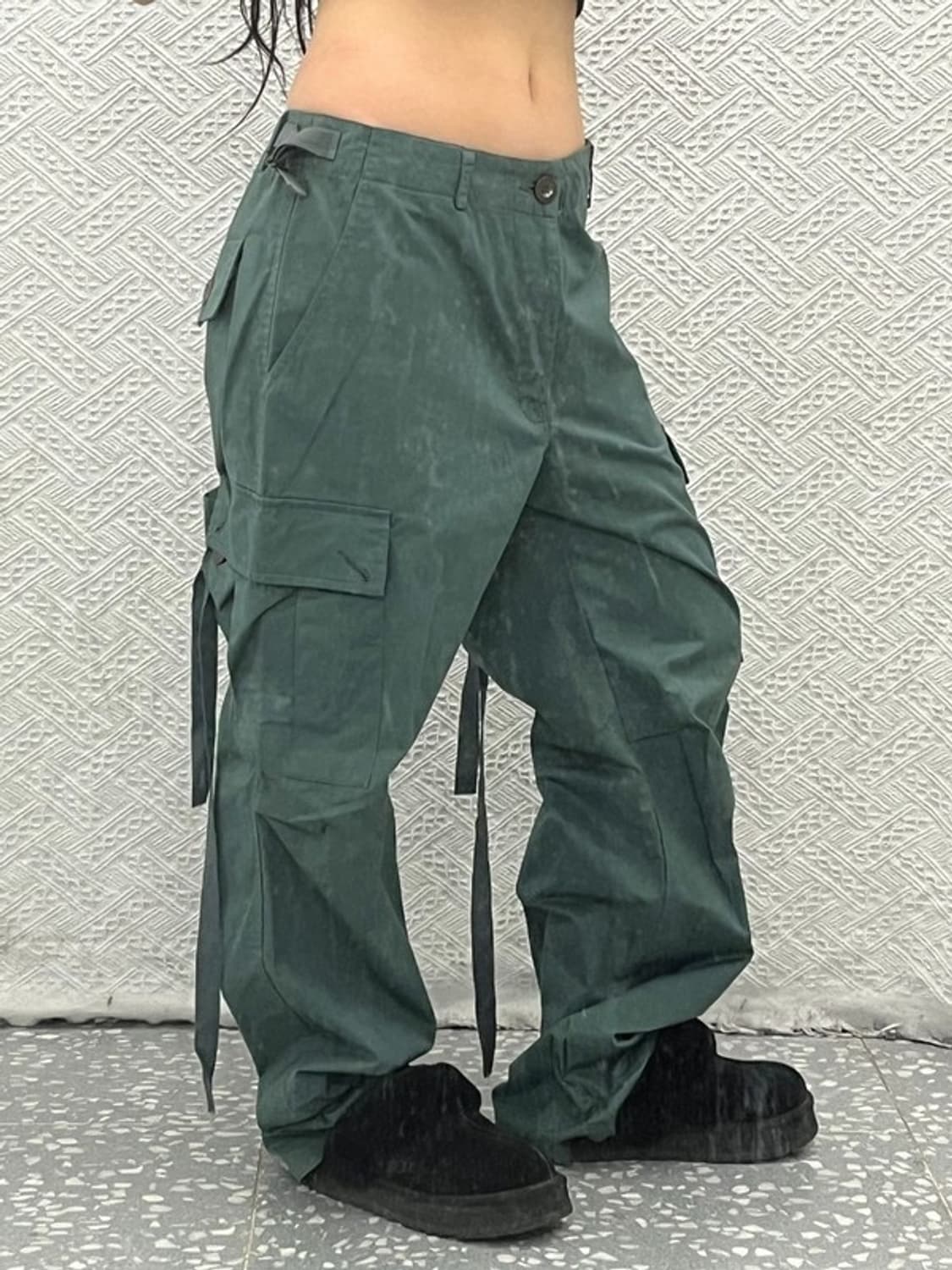 빈티지 스트릿 힙합 올리브 그린 스트랩 카고팬츠 M C06754 상품이미지1