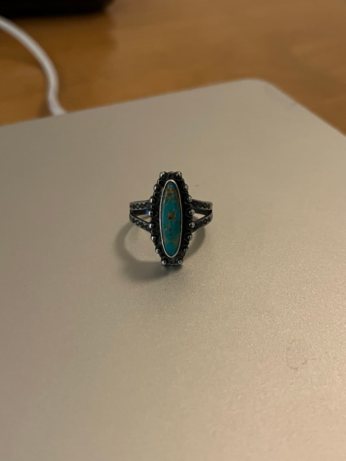 빈티지 나바호 스타일 오벌 터키석 링 (희소 디자인 / 스탬프 각인) 상품이미지2