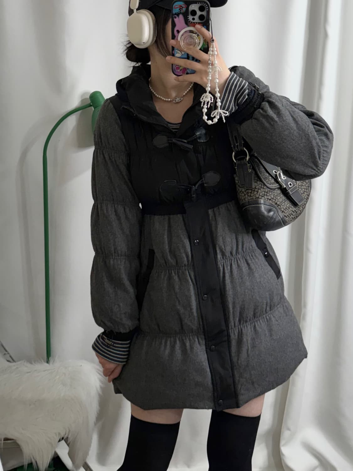 블랙 & 그레이 후드 더플 패딩 자켓 상품이미지3