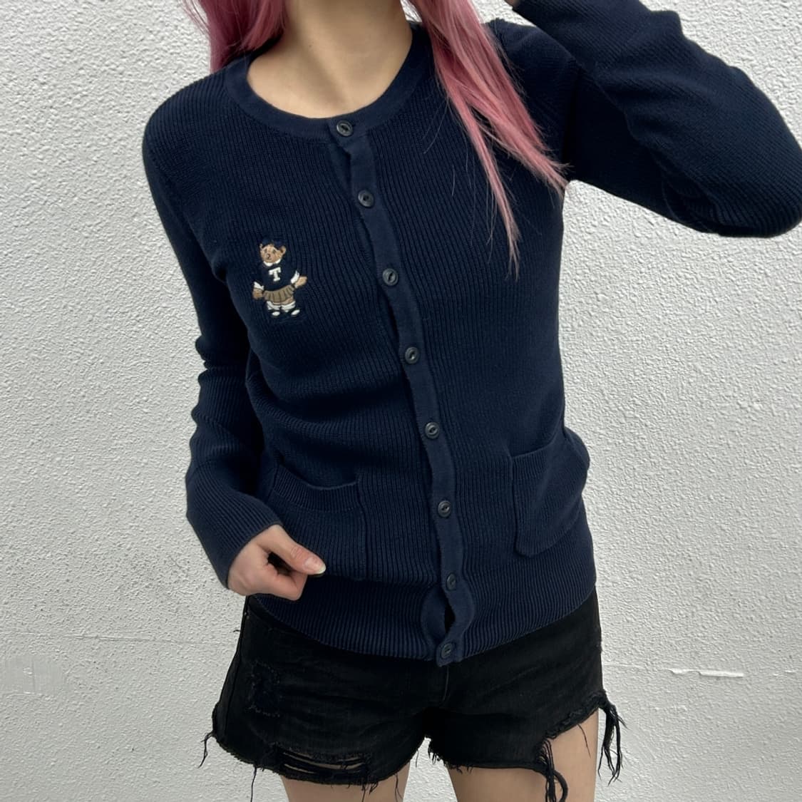티니위니 곰돌이 로고 네이비 버튼 가디건 상품이미지1