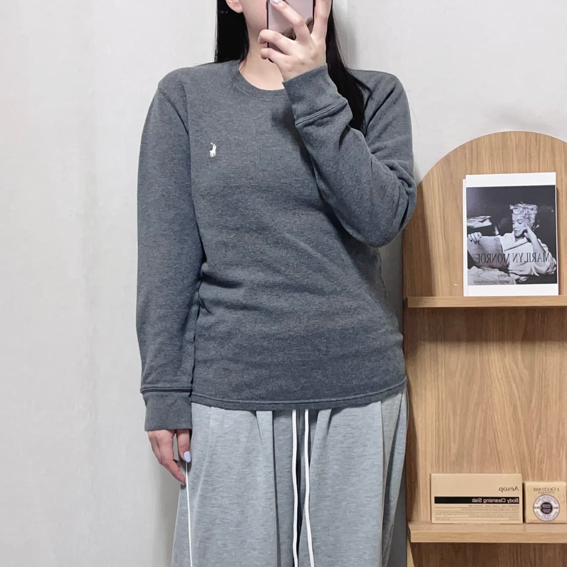 [정품] 폴로 챠콜 / 화이트포니 와플 긴팔티 [ S ] 상품이미지2