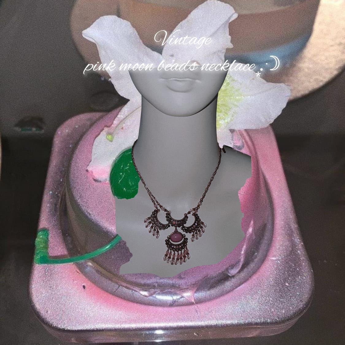 Vintage pink moon beads neckla 상품이미지1