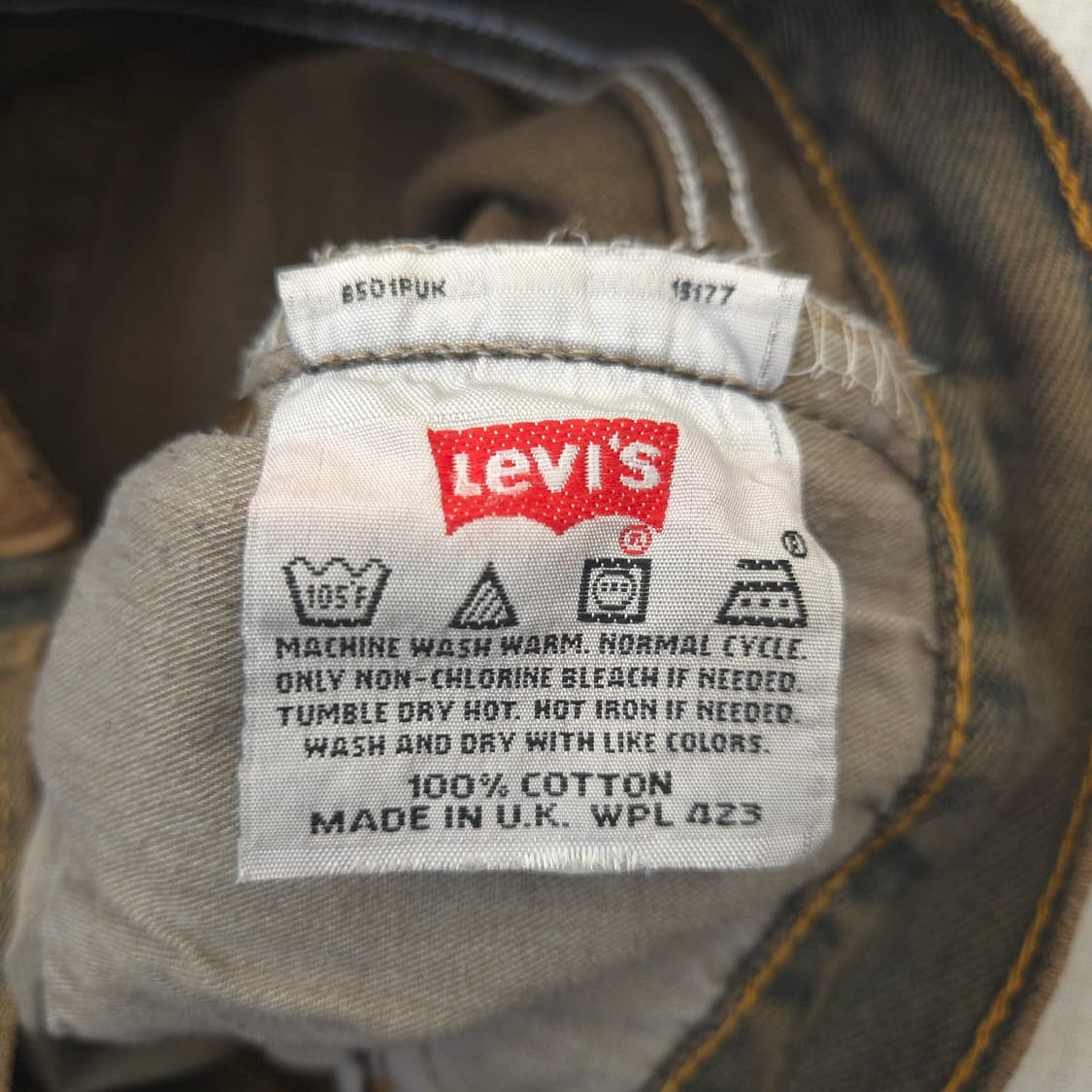 희귀 98년산 리바이스 501 영국 생산 브라운 컬러진 상품이미지8