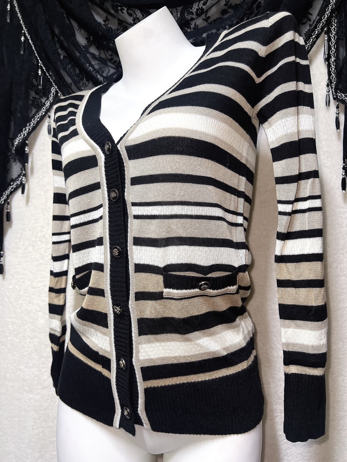 세실맥비 오네갸루 라떼 로맨틱 로걀 스트라이프 니트 가디건 너드 핀터 상품이미지5