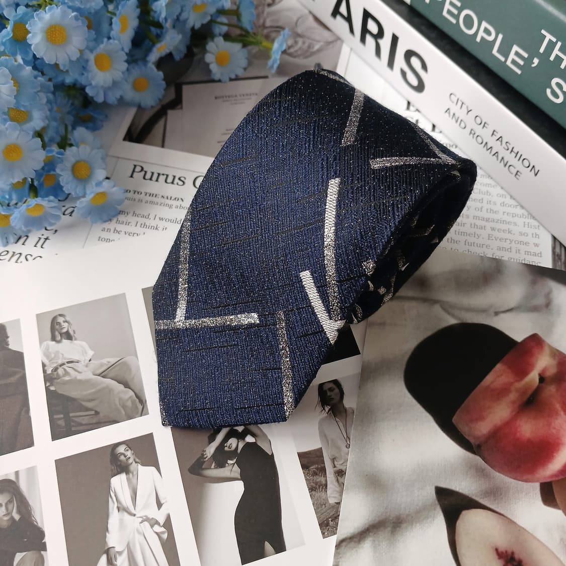 ZIOZIA 지오지아 넥타이 네이비 패턴 S~A+등급 E895
 상품이미지2