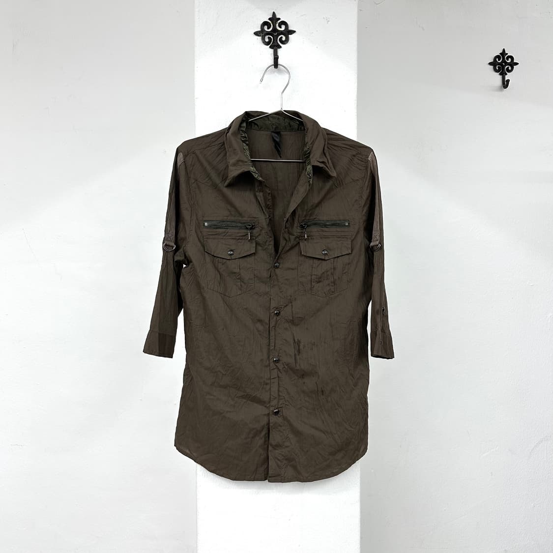Khaki brown grunge short shirts 상품이미지3