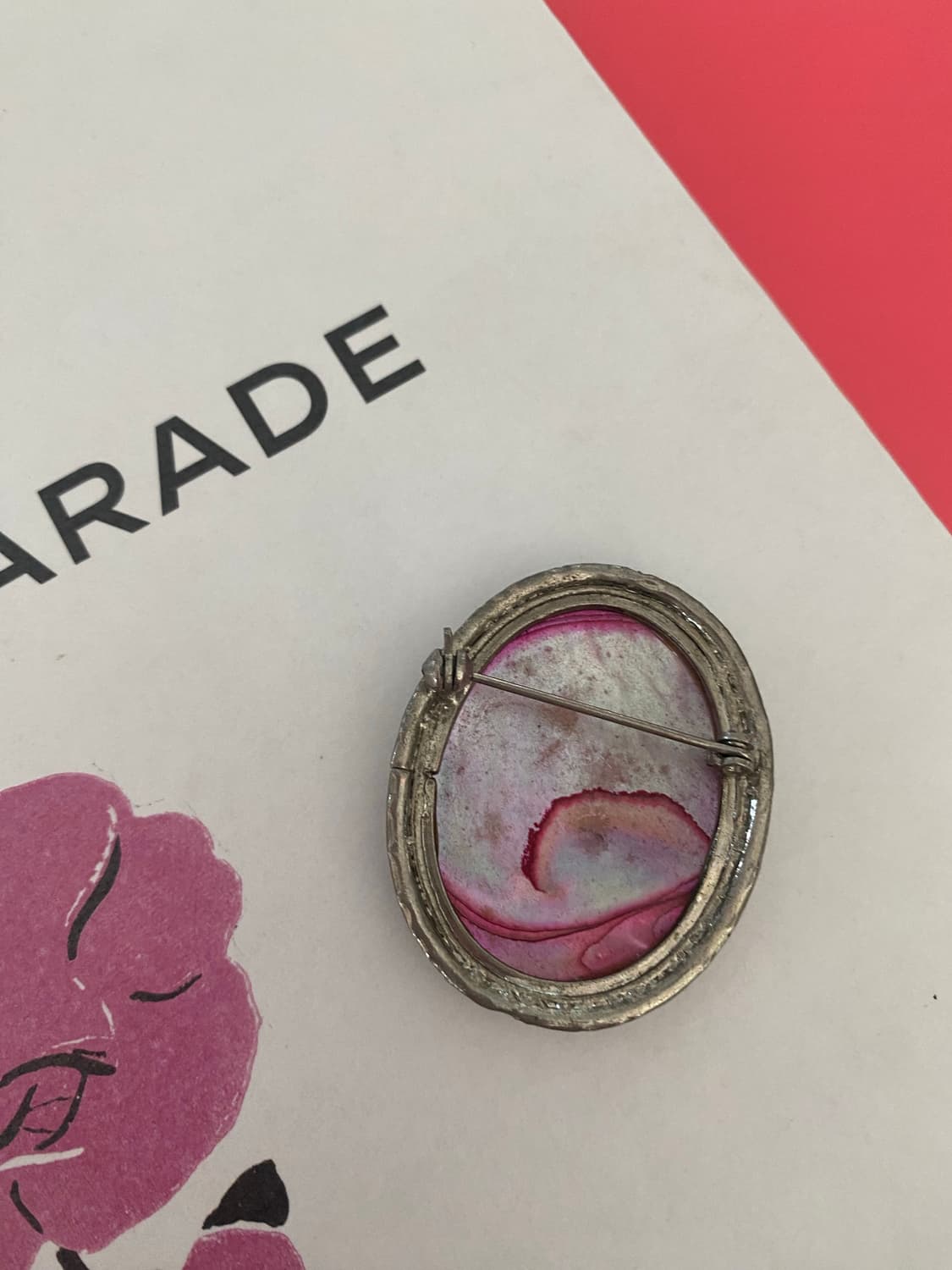 빈티지 핑크 마블 리얼 쉘 브로치 상품이미지4