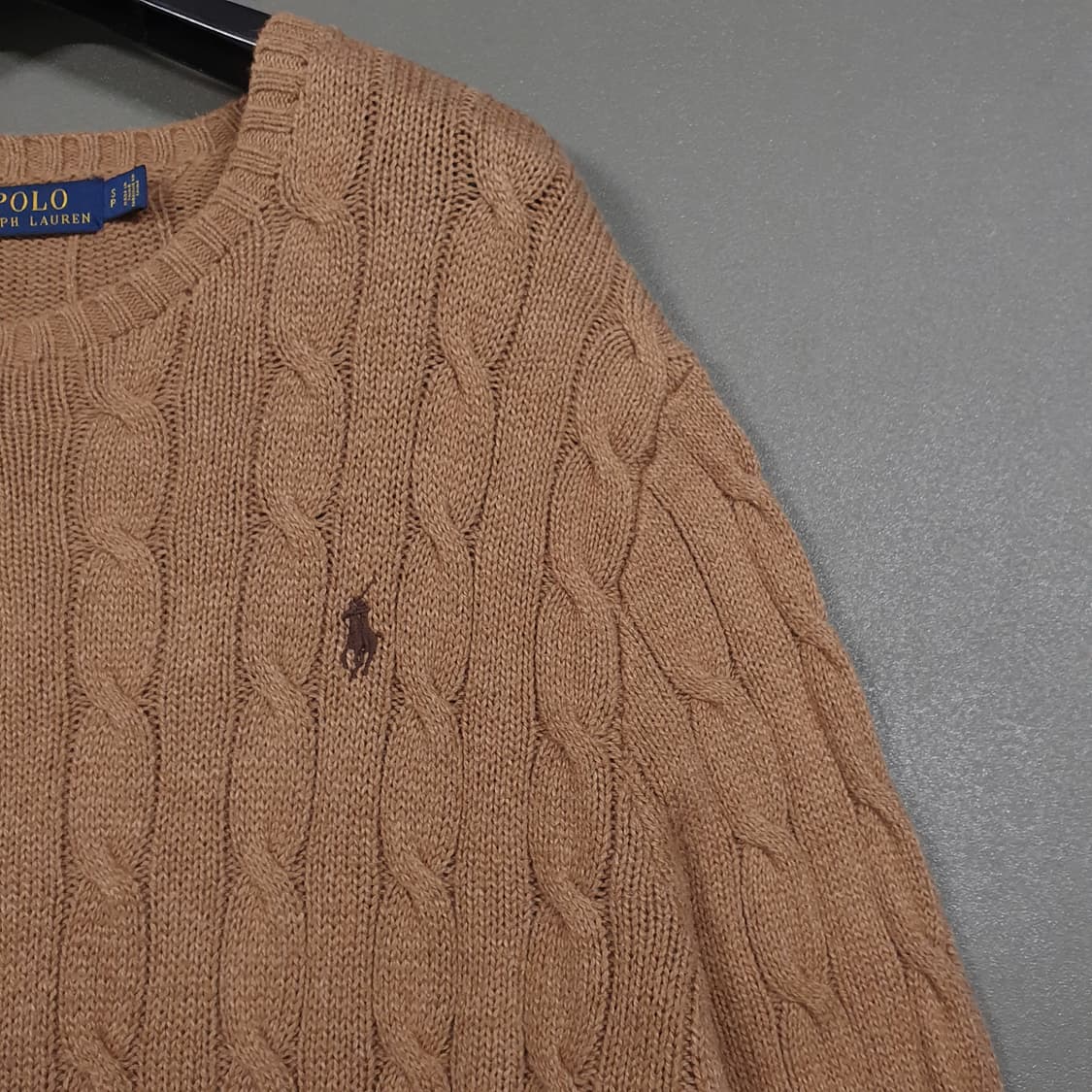 실측 M) 폴로 랄프로렌 신형 포니 케이블 니트 꽈배기 스웨터 브라운 상품이미지3