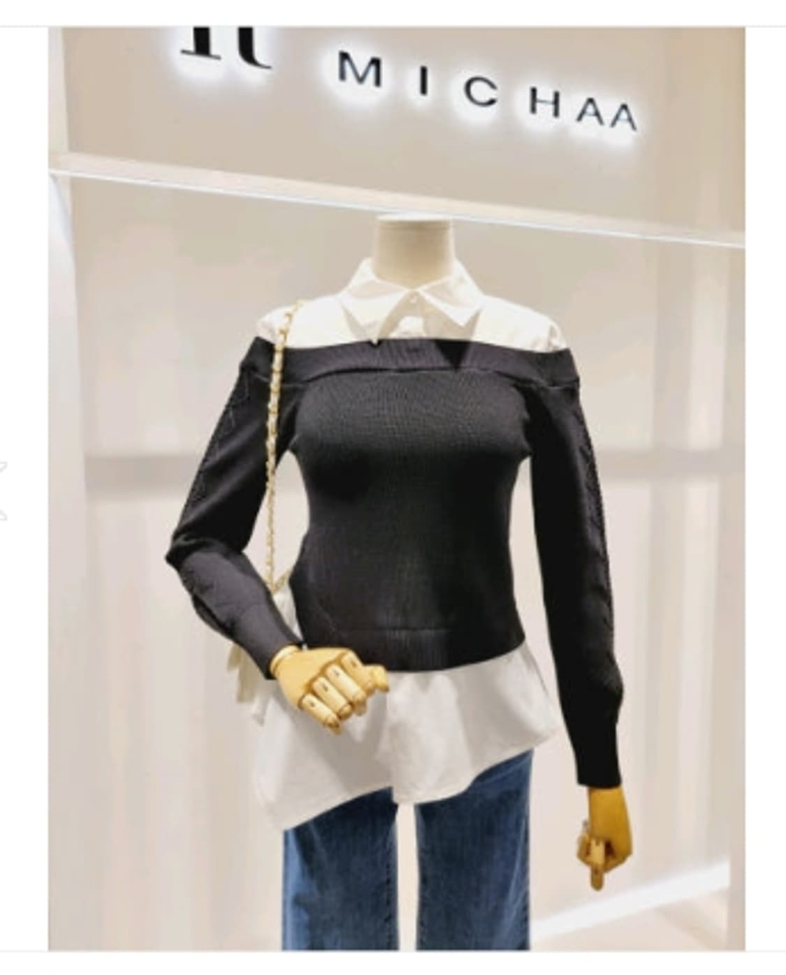 잇미샤 IT MICHAA 니트 블록 셔츠 블라우스 사이즈 55 상품이미지1